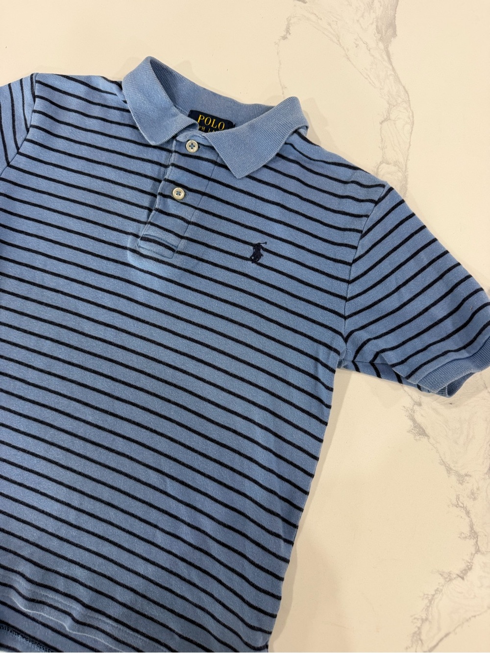 Polo Ralph Lauren Boys Small (8) Striped Polo Shirt Short Sleeve Blue Navy